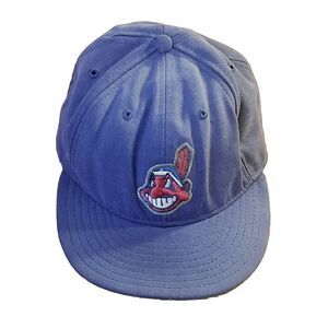 Cleveland Indians Vintage New Era 59fifty Hat Size 8 Chief Wahoo Blue USA Made